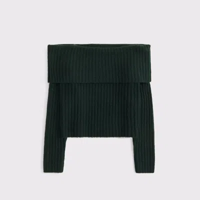 Abercrombie & Fitch Ribbed Foldover Off-the-shoulder Sweater In Green