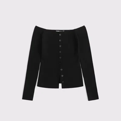 Abercrombie & Fitch Off-the-shoulder Button-through Top In Black