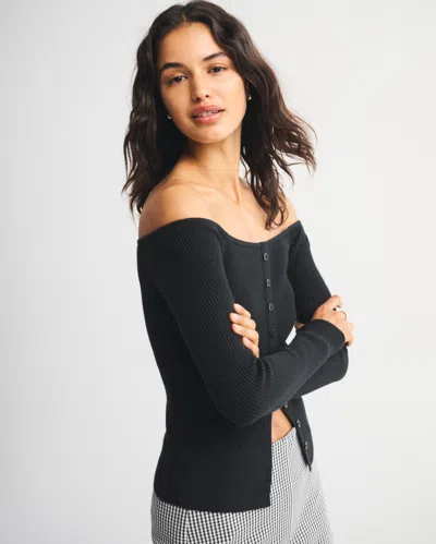 Abercrombie & Fitch Off-the-shoulder Button-through Top In Black