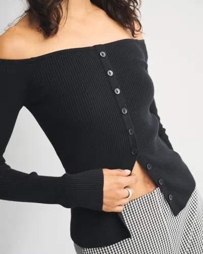 Abercrombie & Fitch Off-the-shoulder Button-through Top In Black