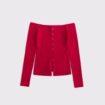 Abercrombie & Fitch Off-the-shoulder Button-through Top In Brown