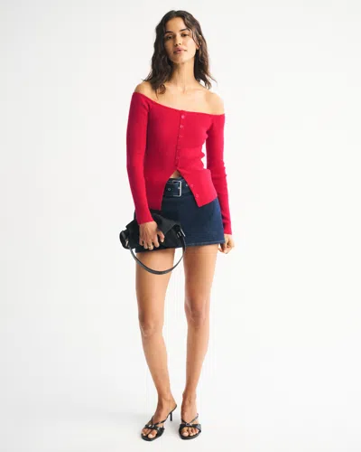 Abercrombie & Fitch Off-the-shoulder Button-through Top In Brown