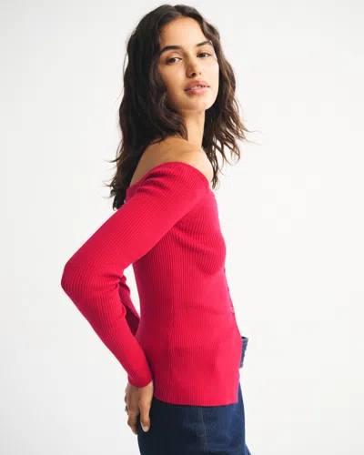 Abercrombie & Fitch Off-the-shoulder Button-through Top In Brown