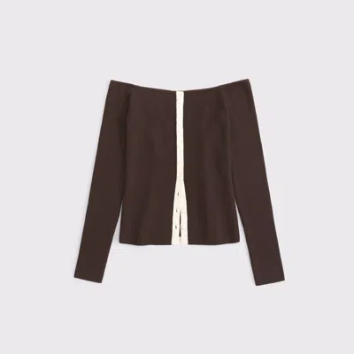 Abercrombie & Fitch Off-the-shoulder Button-through Top In Brown