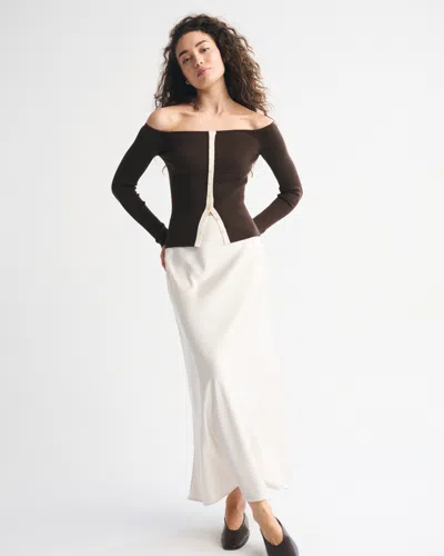 Abercrombie & Fitch Off-the-shoulder Button-through Top In Brown