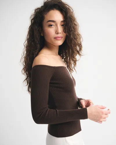 Abercrombie & Fitch Off-the-shoulder Button-through Top In Brown