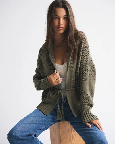 Abercrombie & Fitch Textural Stitch Belted Cardigan In Green