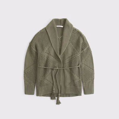 Abercrombie & Fitch Textural Stitch Belted Cardigan In Green