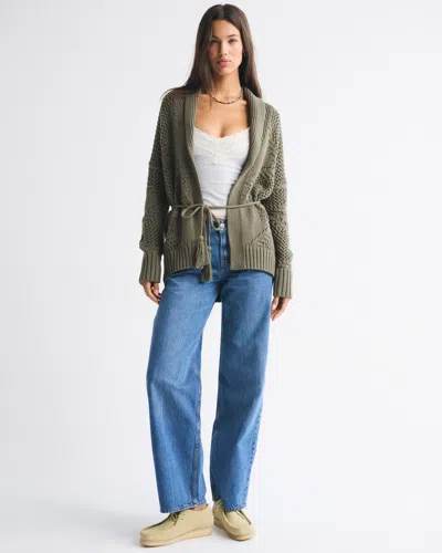 Abercrombie & Fitch Textural Stitch Belted Cardigan In Green