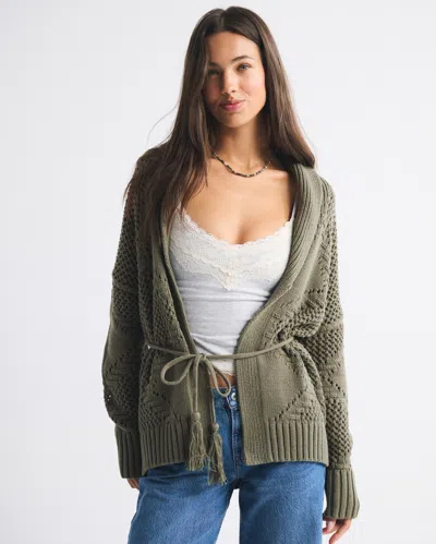 Abercrombie & Fitch Textural Stitch Belted Cardigan In Green