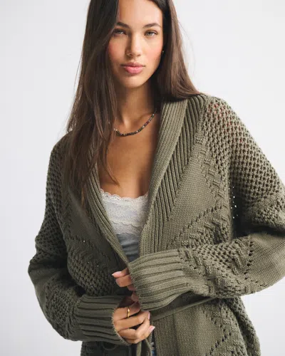 Abercrombie & Fitch Textural Stitch Belted Cardigan In Green
