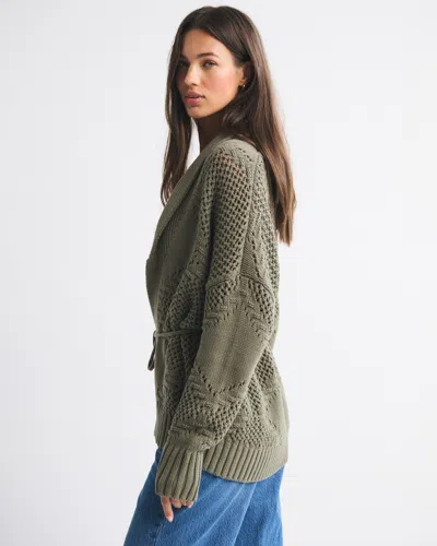 Abercrombie & Fitch Textural Stitch Belted Cardigan In Green