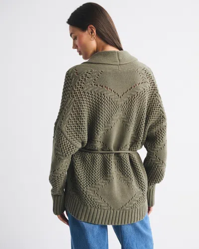 Abercrombie & Fitch Textural Stitch Belted Cardigan In Green