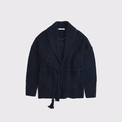 Abercrombie & Fitch Textural Stitch Belted Cardigan In Purple