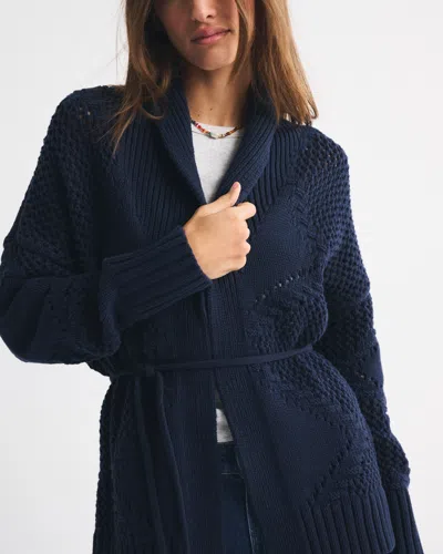 Abercrombie & Fitch Textural Stitch Belted Cardigan In Purple