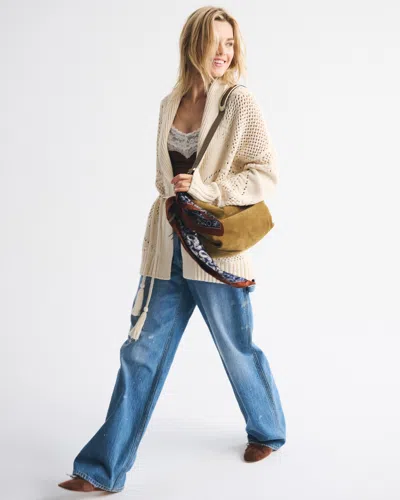 Abercrombie & Fitch Textural Stitch Belted Cardigan In Brown