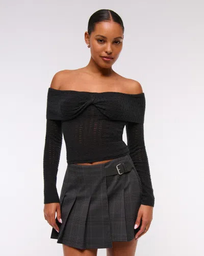 Abercrombie & Fitch Wool-blend Pointelle Off-the-shoulder Sweater In Black