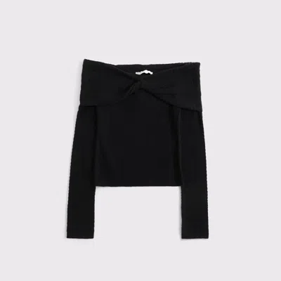 Abercrombie & Fitch Wool-blend Pointelle Off-the-shoulder Sweater In Black