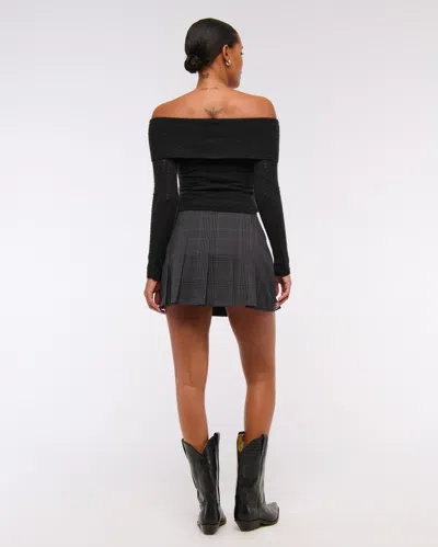 Abercrombie & Fitch Wool-blend Pointelle Off-the-shoulder Sweater In Black