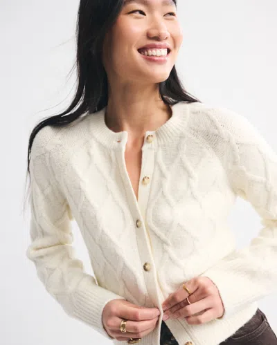 Abercrombie & Fitch Cable-knit Crew Cardigan In White