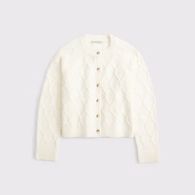 Abercrombie & Fitch Cable-knit Crew Cardigan In White