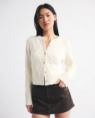 Abercrombie & Fitch Cable-knit Crew Cardigan In White