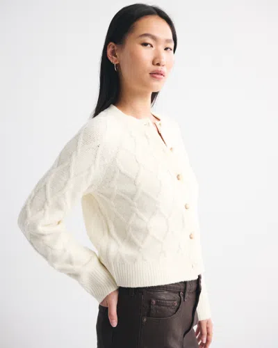 Abercrombie & Fitch Cable-knit Crew Cardigan In White