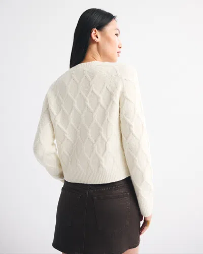 Abercrombie & Fitch Cable-knit Crew Cardigan In White