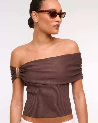 Abercrombie & Fitch Hardware Off-the-shoulder Sweater Top In Brown