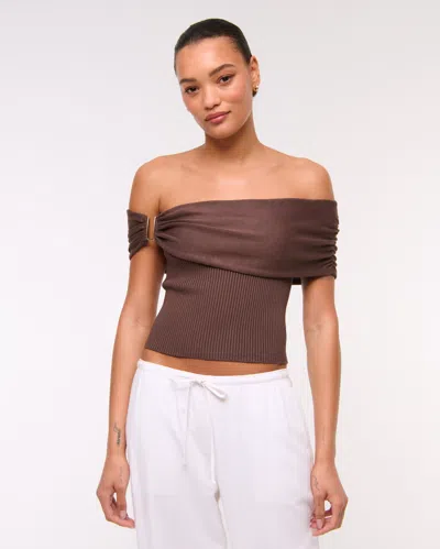 Abercrombie & Fitch Hardware Off-the-shoulder Sweater Top In Brown