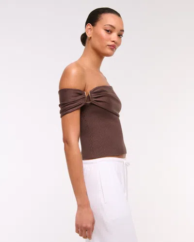Abercrombie & Fitch Hardware Off-the-shoulder Sweater Top In Brown