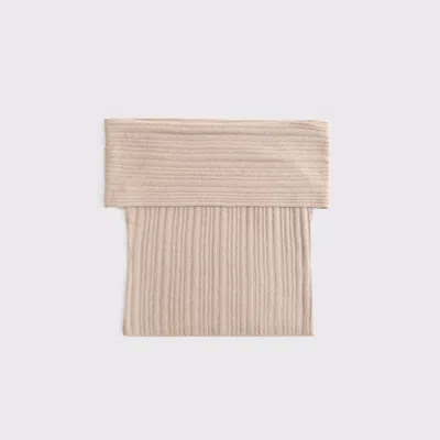 Abercrombie & Fitch Ribbed Foldover Off-the-shoulder Sweater Top In Brown