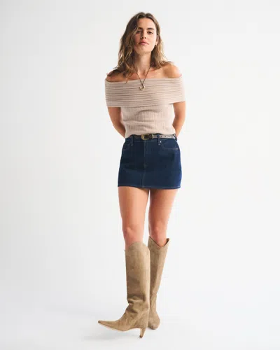 Abercrombie & Fitch Ribbed Foldover Off-the-shoulder Sweater Top In Brown