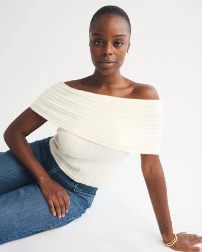 Abercrombie & Fitch Ribbed Foldover Off-the-shoulder Sweater Top In White
