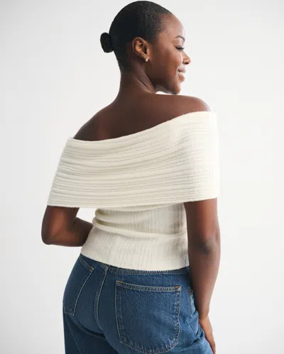 Abercrombie & Fitch Ribbed Foldover Off-the-shoulder Sweater Top In White