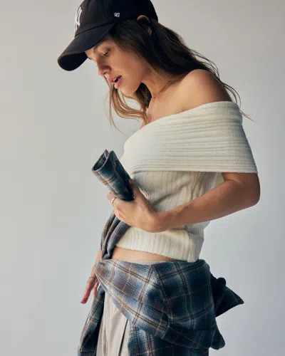 Abercrombie & Fitch Ribbed Foldover Off-the-shoulder Sweater Top In White