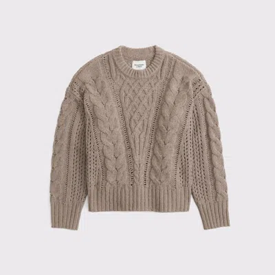 Abercrombie & Fitch Textural Stitch Cable Crew Sweater In Brown