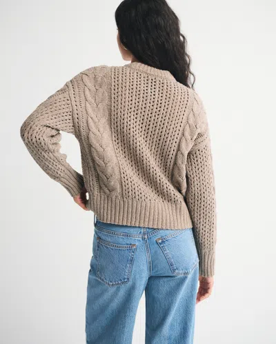 Abercrombie & Fitch Textural Stitch Cable Crew Sweater In Brown