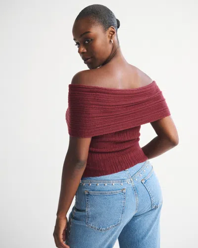 Abercrombie & Fitch Ribbed Foldover Off-the-shoulder Sweater Top In Red