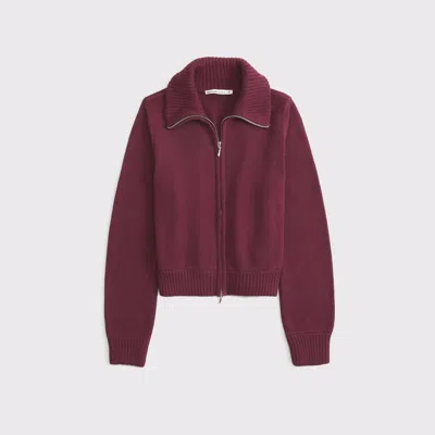 Abercrombie & Fitch Double Zipper Cardigan In Burgundy