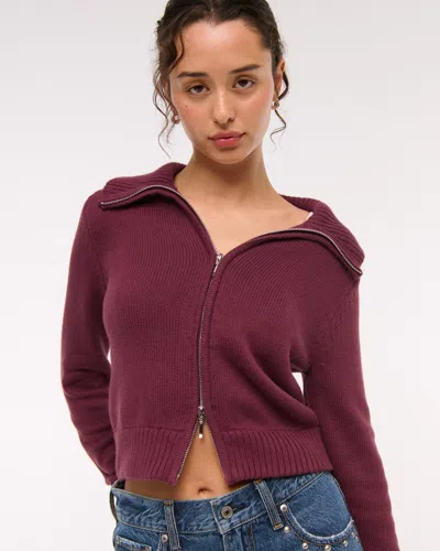 Abercrombie & Fitch Double Zipper Cardigan In Burgundy