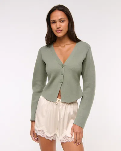 Abercrombie & Fitch Luxeloft Rounded Sleeve Cardigan In Green