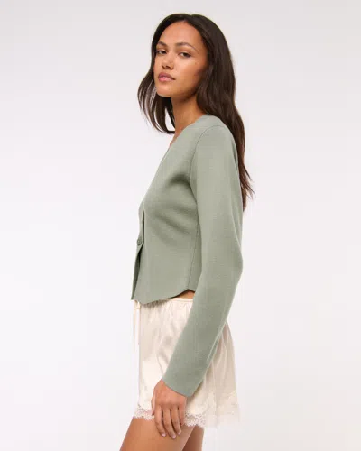 Abercrombie & Fitch Luxeloft Rounded Sleeve Cardigan In Green