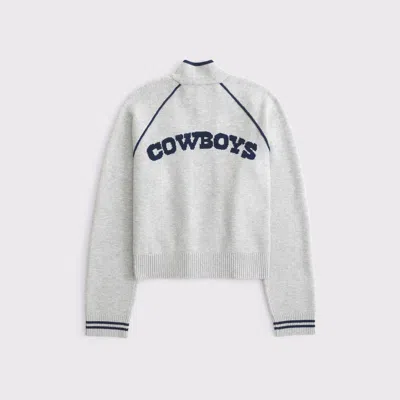 Abercrombie & Fitch Dallas Cowboys Mockneck Zipper Cardigan In Gray