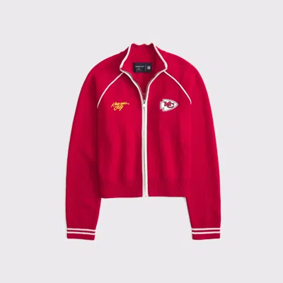 Abercrombie & Fitch Kansas City Chiefs Mockneck Zipper Cardigan In Red