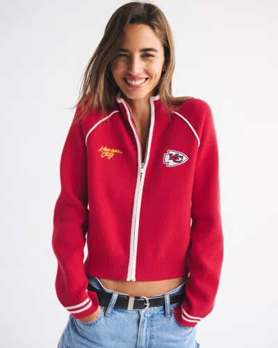 Abercrombie & Fitch Kansas City Chiefs Mockneck Zipper Cardigan In Red