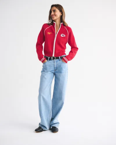 Abercrombie & Fitch Kansas City Chiefs Mockneck Zipper Cardigan In Red