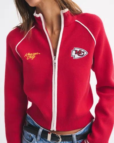 Abercrombie & Fitch Kansas City Chiefs Mockneck Zipper Cardigan In Red
