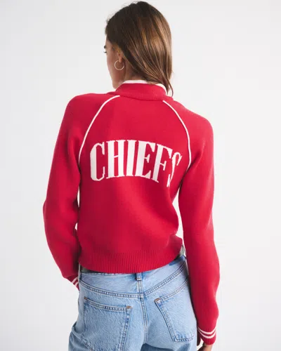 Abercrombie & Fitch Kansas City Chiefs Mockneck Zipper Cardigan In Red