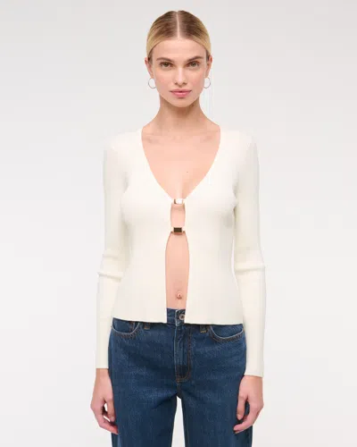 Abercrombie & Fitch Slim Hardware Cardigan In White